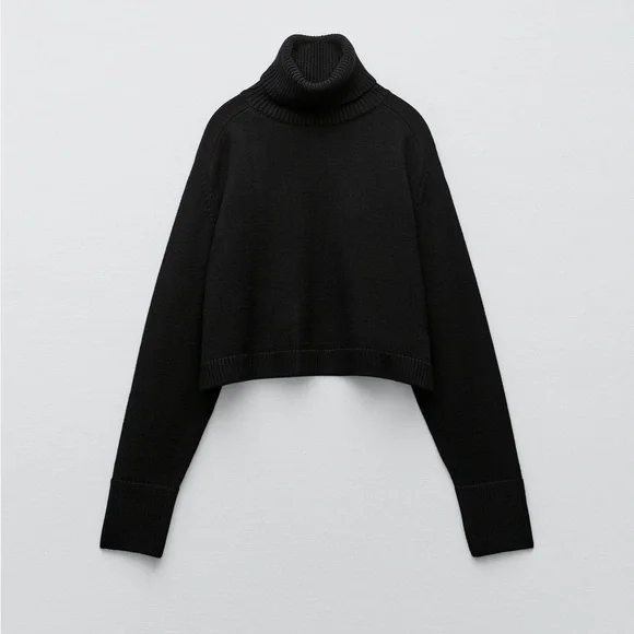 Zara Wool Zara Cropped Knit Turtleneck ZARA Black Turtleneck Knit